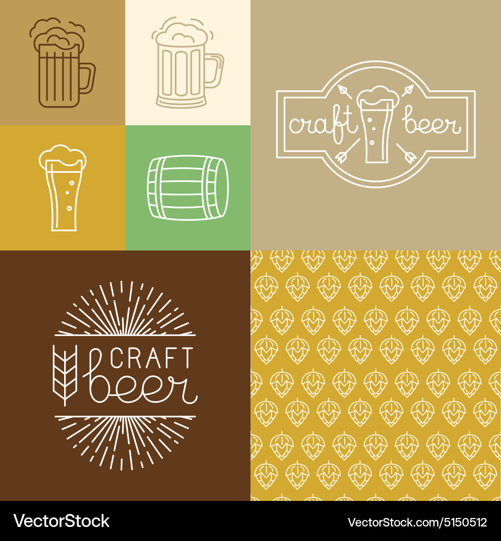 Brewery Icons & Linear Patterns vector image