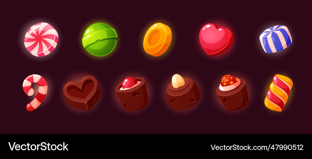 Candy game icons set sweets ui or gui elements Candy game icons set sweets ui or gui elements vector image