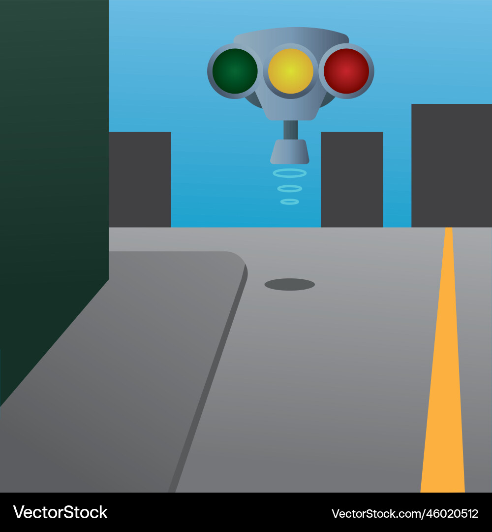 Flying traffic light robot on an empty street vector image