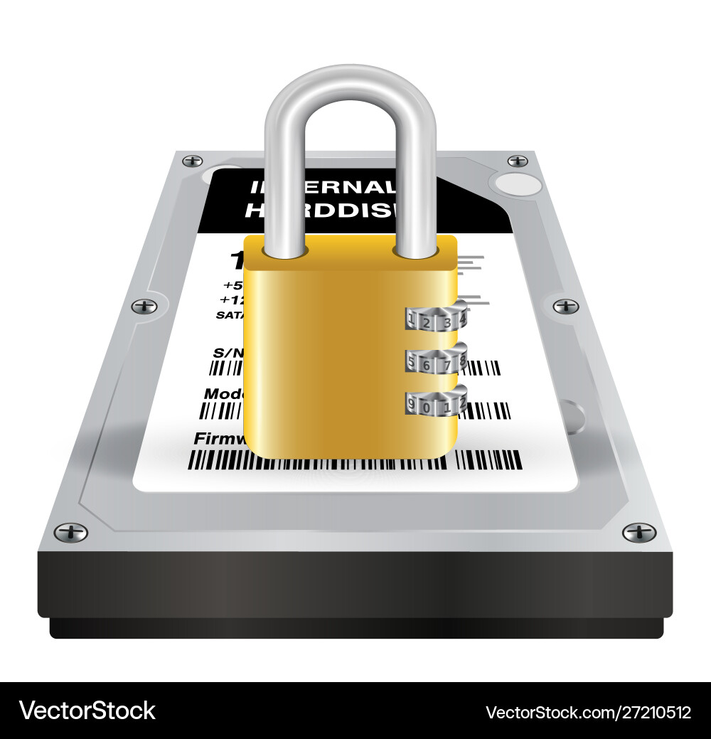 Internal harddisk with a master lock protect data Internal harddisk with a master lock protect data vector image