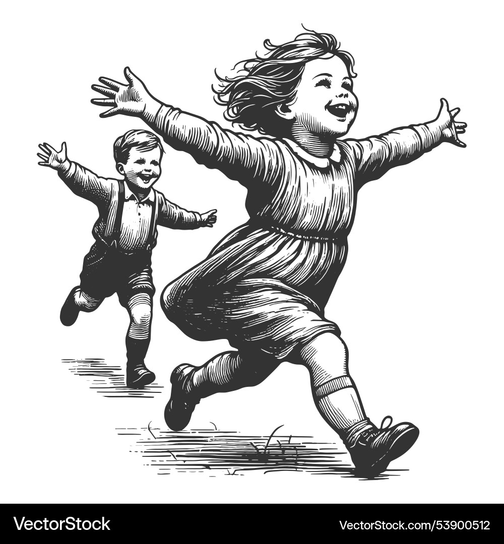 Joyful children running with open arms Joyful children running with open arms Vector Image