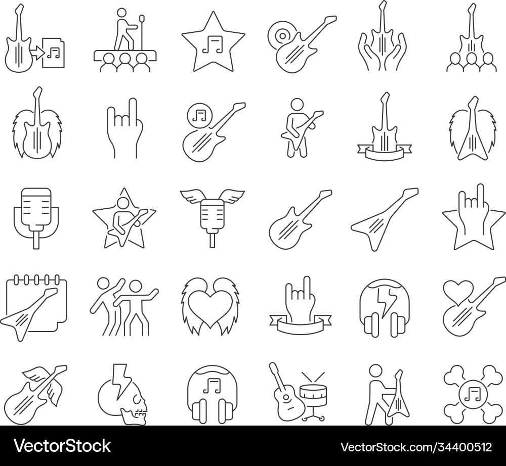 Line icons world rock-n-roll day vector image