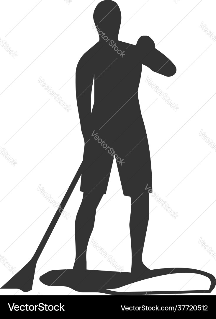Man Paddling on Board with Oars - Summer Icon Vector Image