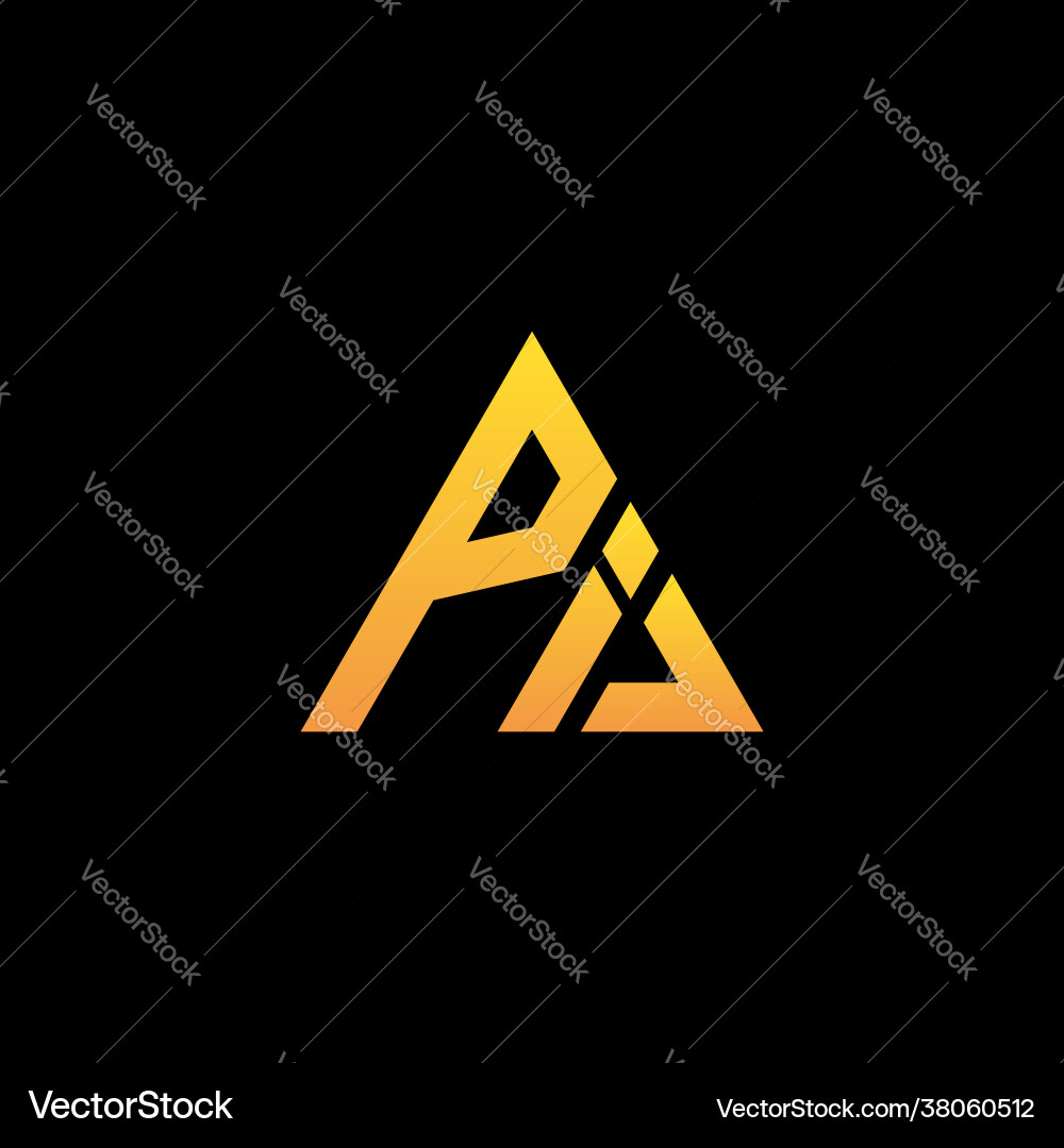 P i monogram initial logo with a yellow triangle P i monogram initial logo with a yellow triangle vector image