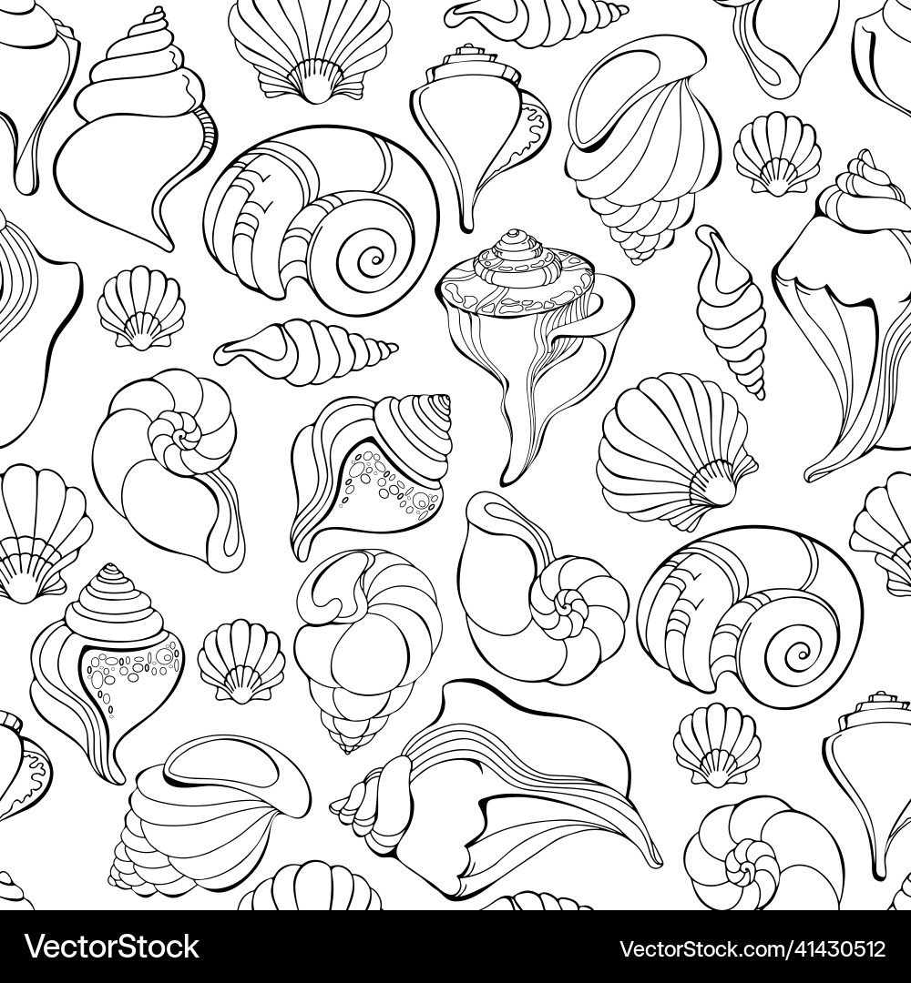 Seashell seamless pattern with cartoon shell Seashell seamless pattern with cartoon shell vector image
