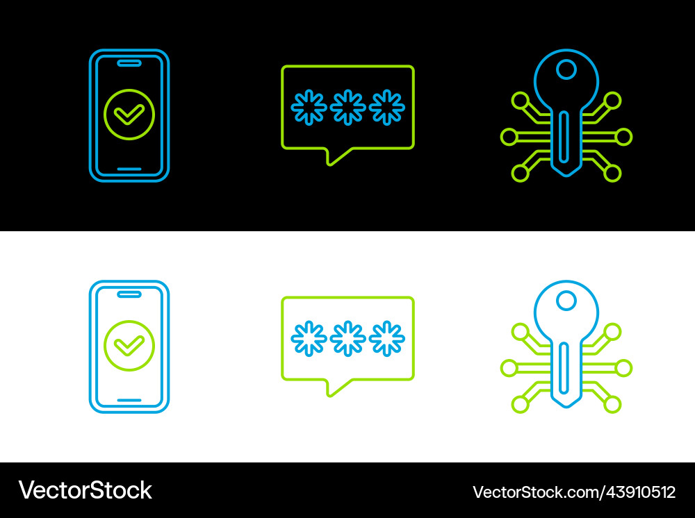 Set line smart key smartphone and password Set line smart key smartphone and password vector image