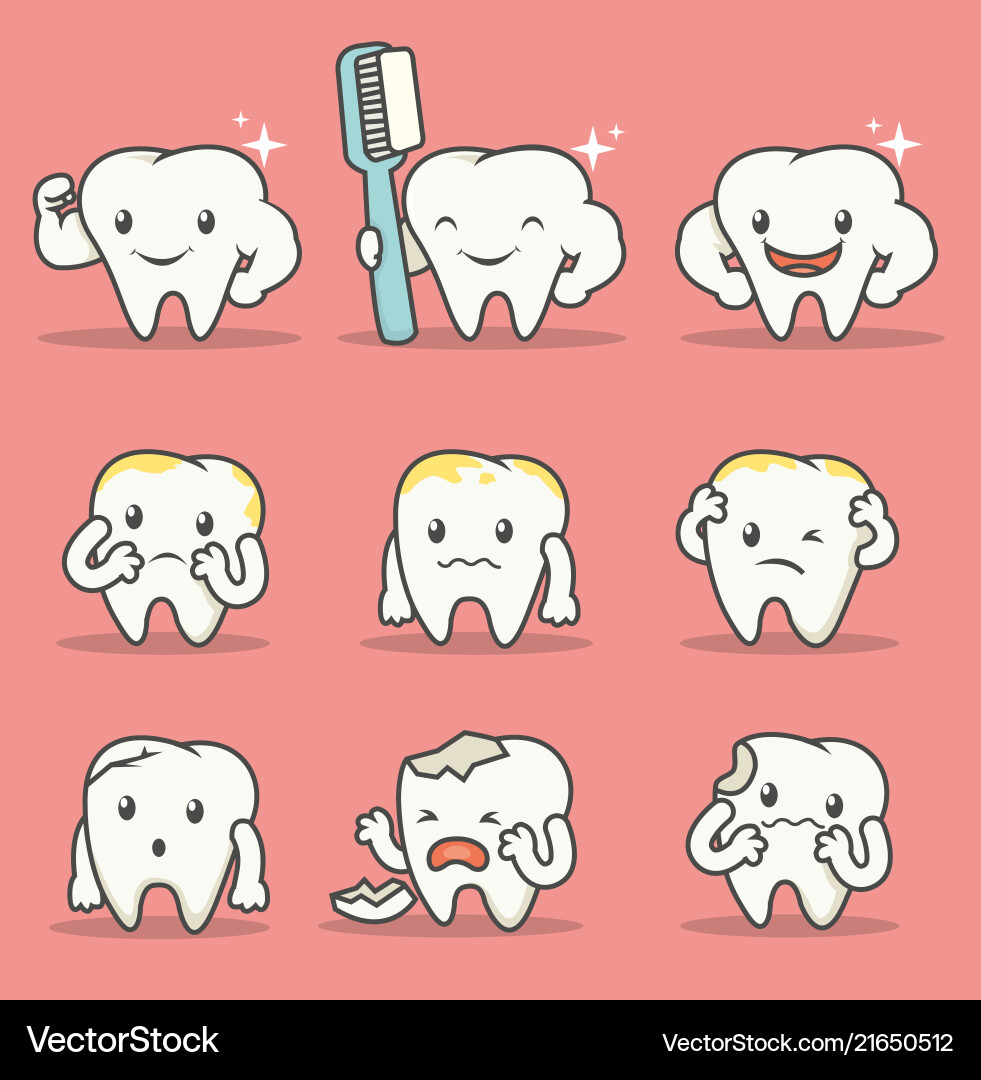 Set of many tooth mascot with expression and pose Vector Image