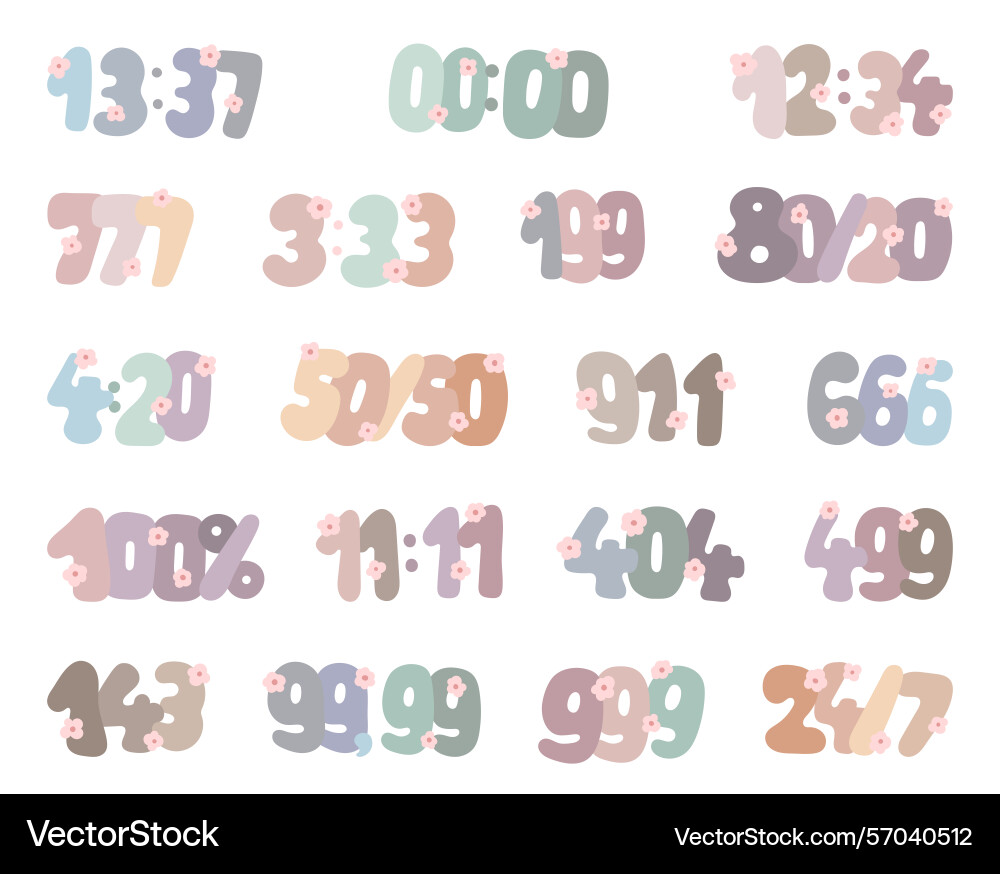 Set of numbers with flowers popular numeric codes vector image