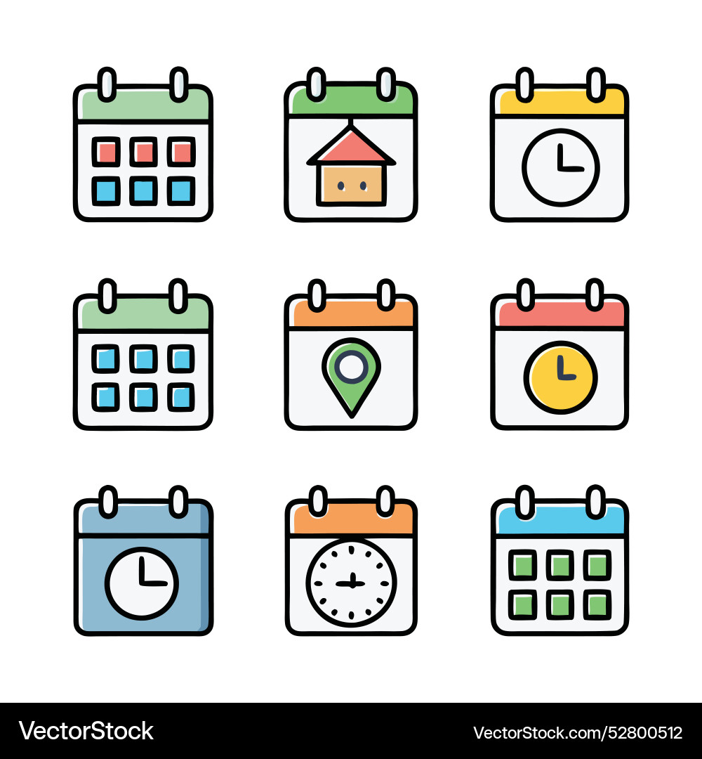 Time date and address concept colorful linear vector image