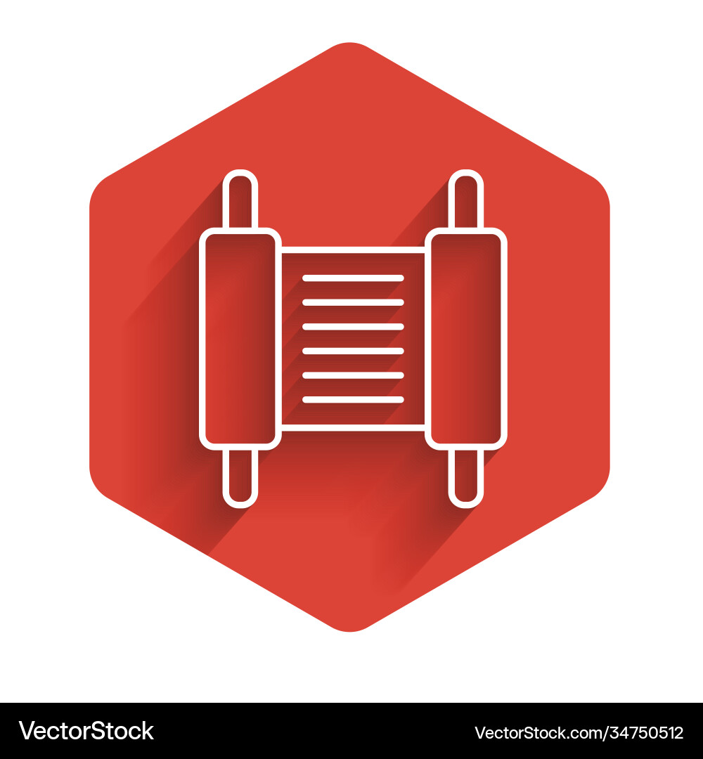 White line torah scroll icon isolated with long White line torah scroll icon isolated with long Vector Image