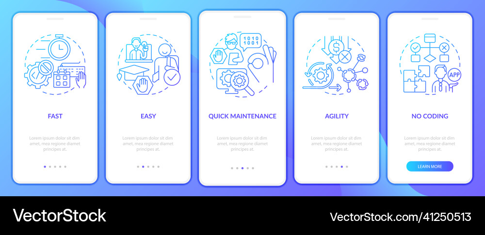 Advantages of no code blue gradient onboarding Vector Image