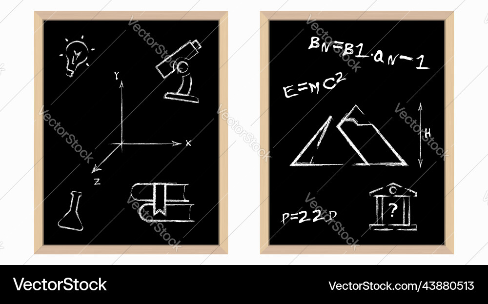 Black board with mathematical formulas and graphs Black board with mathematical formulas and graphs Vector Image