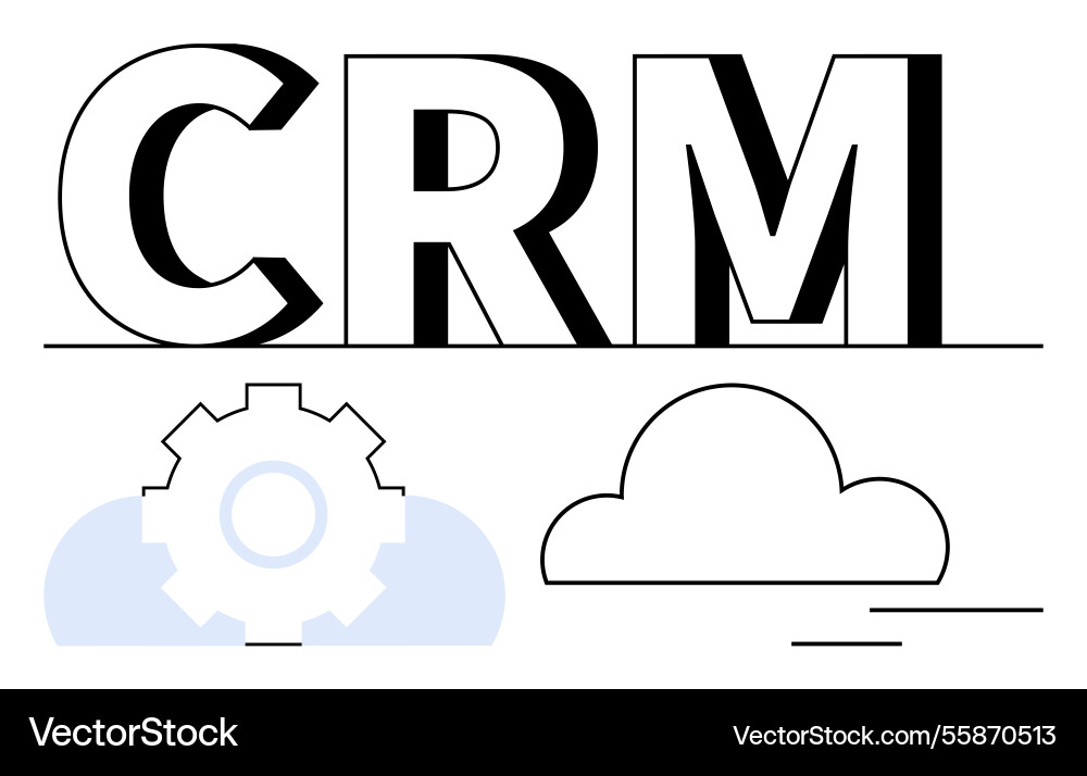 Crm text with gear and cloud elements representing Vector Image