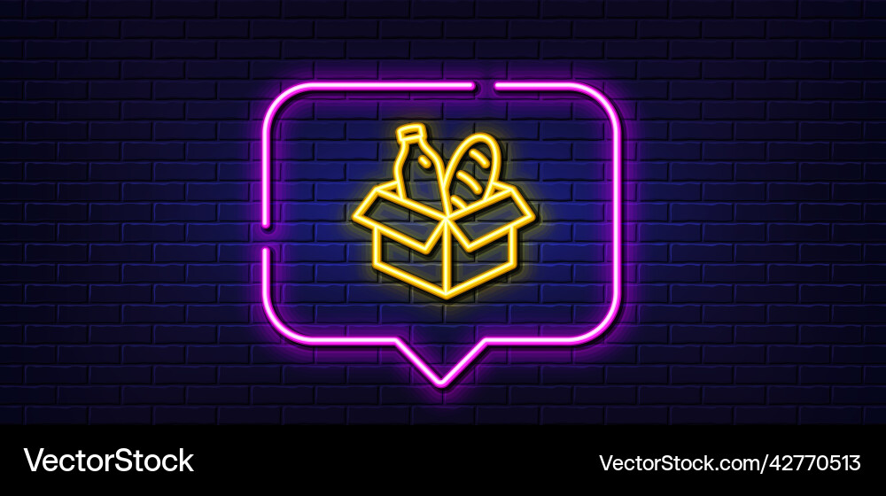 Food donation line icon charity box sign neon Food donation line icon charity box sign neon vector image