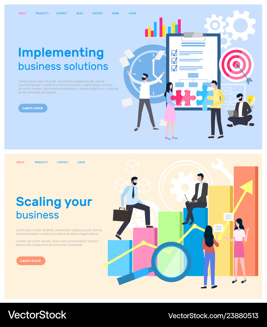 Scaling business and implementation of solution Scaling business and implementation of solution vector image