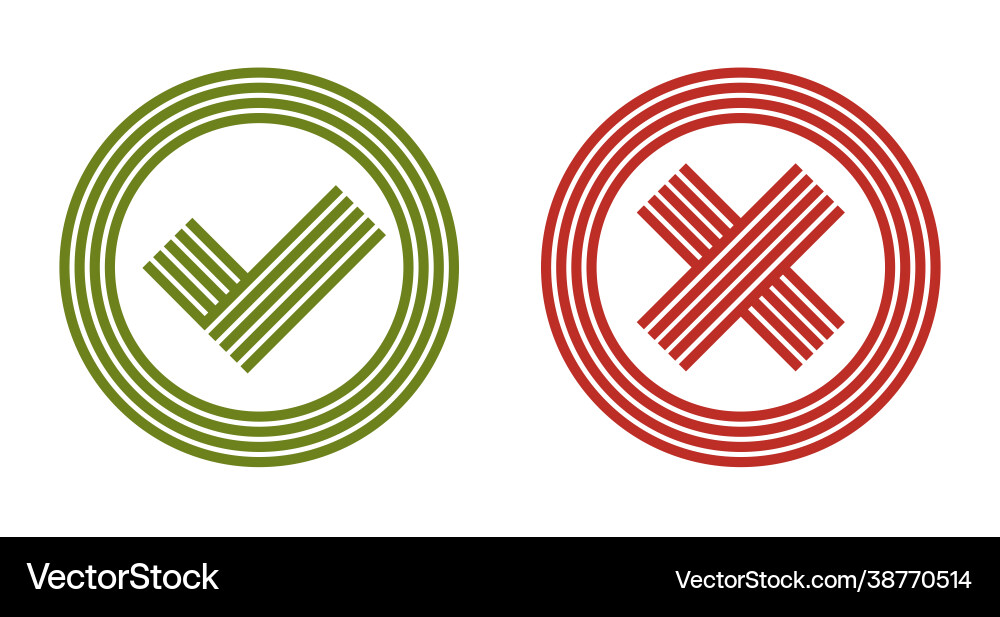 Check mark tick and cross linear symbols isolated vector image