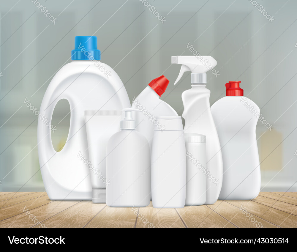 Detergent Bottle Mockups on Table Vector Image