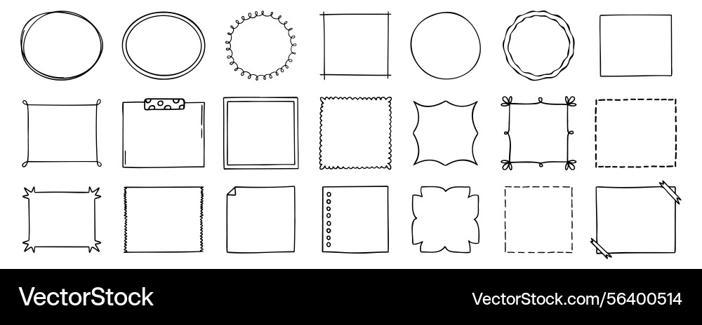 Doodle thin line frame border set abstract empty Doodle thin line frame border set abstract empty vector image