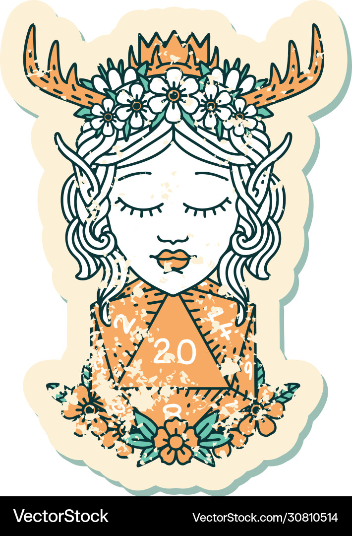 Elf druid character with nautral twenty dice roll Vector Image