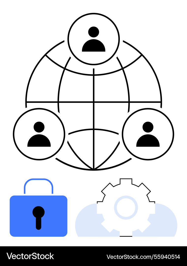 Global network of linked users with security lock Global network of linked users with security lock Vector Image