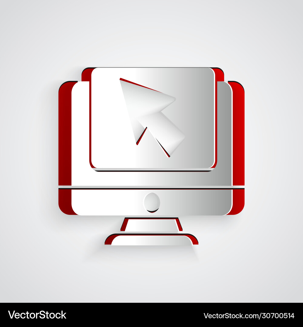 Paper cut computer monitor and cursor icon Paper cut computer monitor and cursor icon vector image