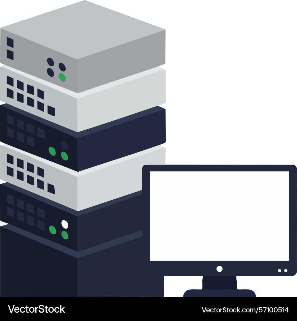 Server rack with computer monitor technology Server rack with computer monitor technology vector image