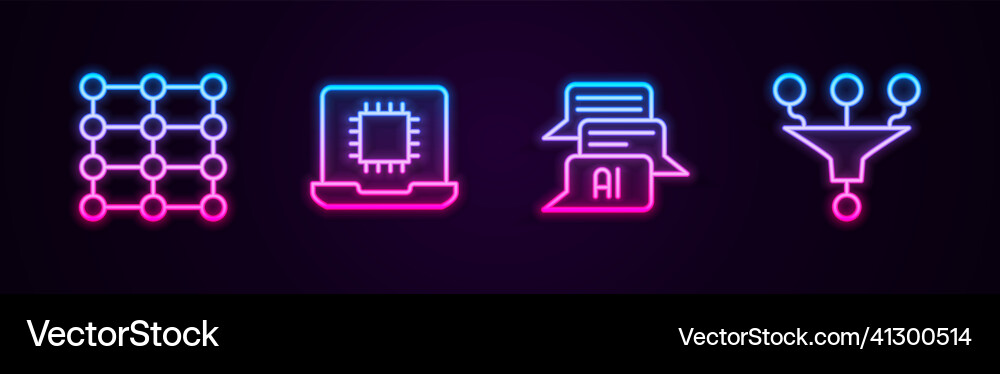 Set line neural network processor cpu chat bot Set line neural network processor cpu chat bot vector image