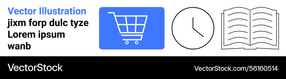 Shopping cart clock and open book representing Shopping cart clock and open book representing vector image