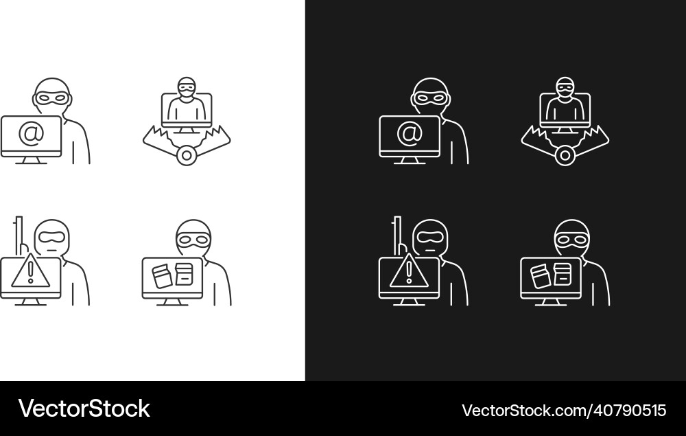 Cyber attacker linear icons set for dark Cyber attacker linear icons set for dark vector image