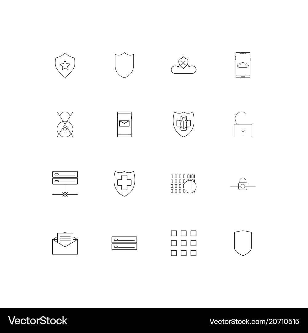 Cyber security simple linear icons set outlined vector image