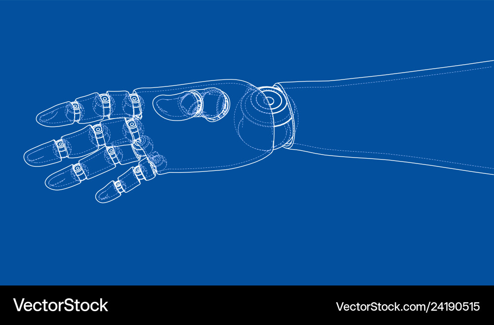 Robot hand outline rendering of 3d vector image