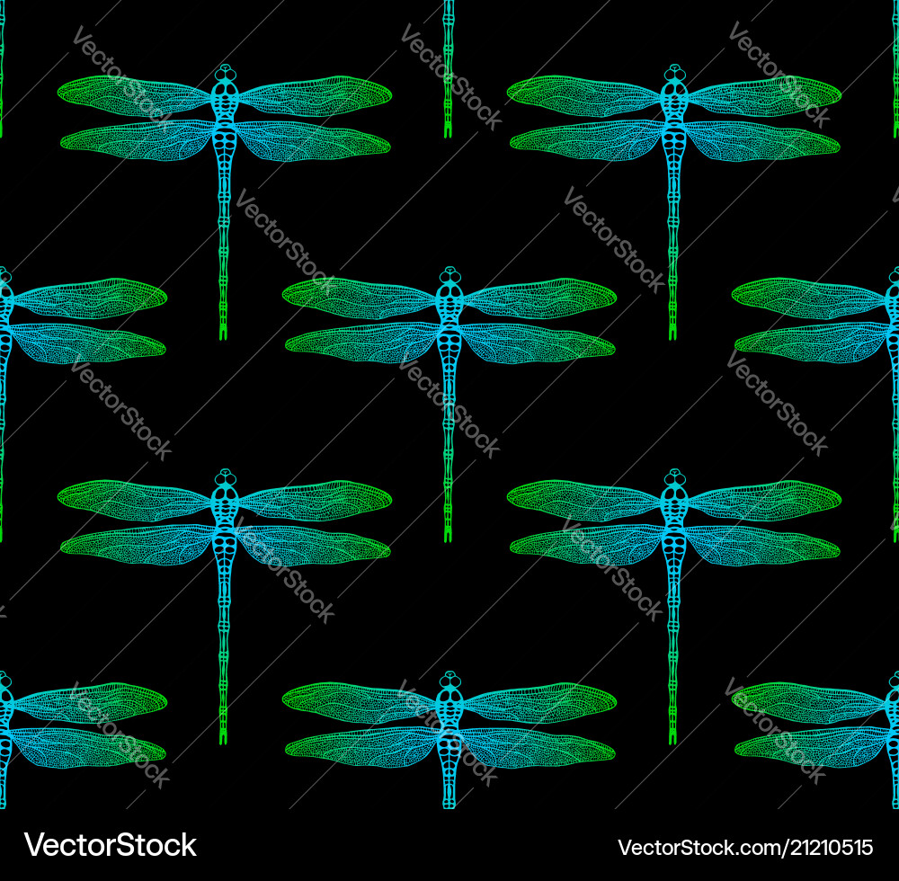 Seamless pattern from gradient luminous dragonfly Vector Image