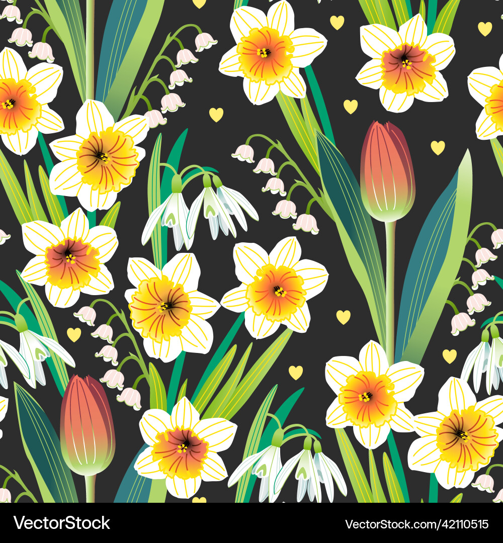 Seamless pattern with various spring flowers Seamless pattern with various spring flowers vector image