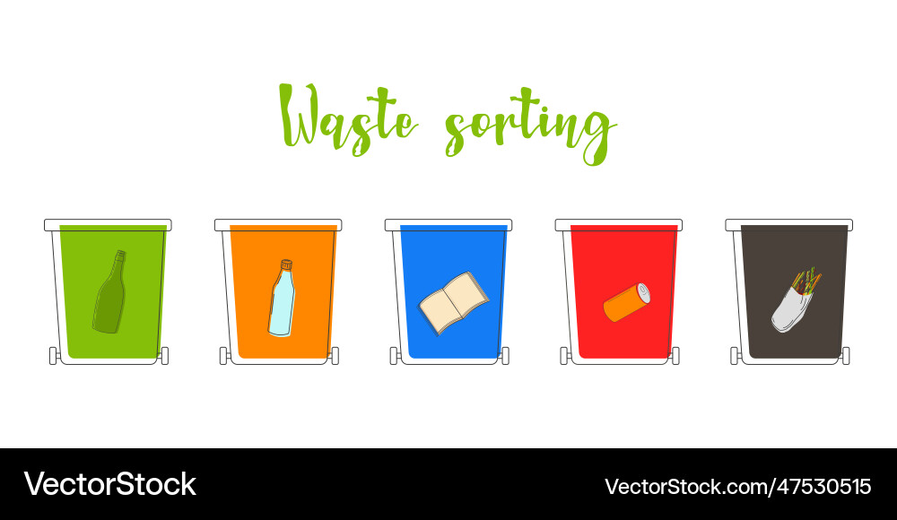 Sorting garbage separation in colored trash cans Sorting garbage separation in colored trash cans vector image