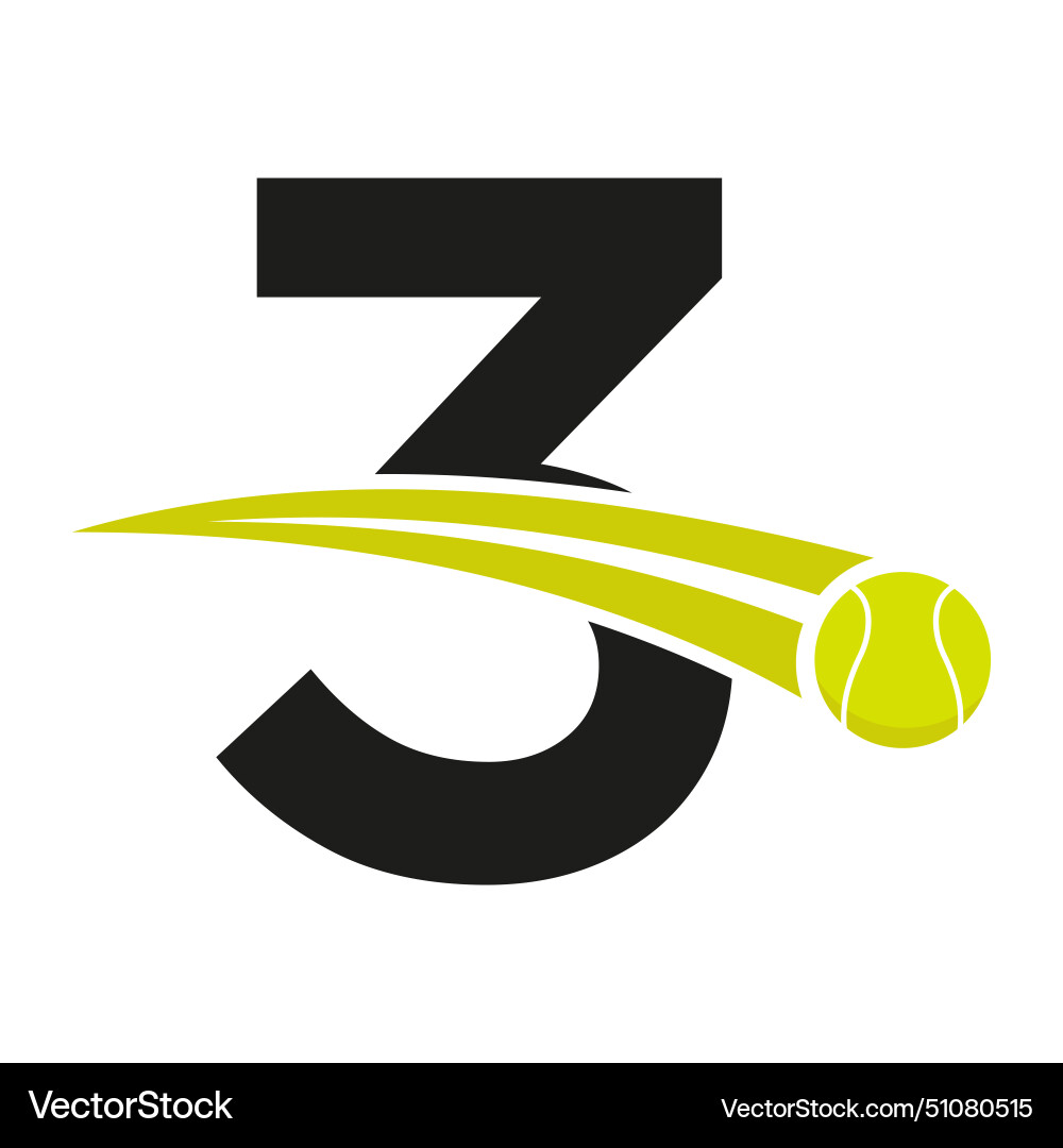Tennis logo on letter 3 concept with moving Tennis logo on letter 3 concept with moving Vector Image