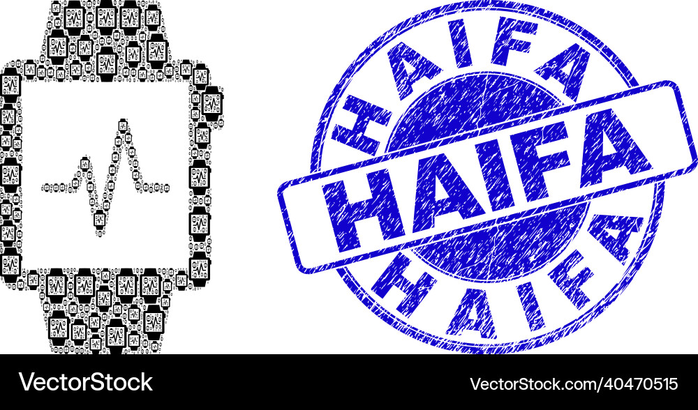 Textured haifa stamp and pulse tracker recursion Textured haifa stamp and pulse tracker recursion vector image
