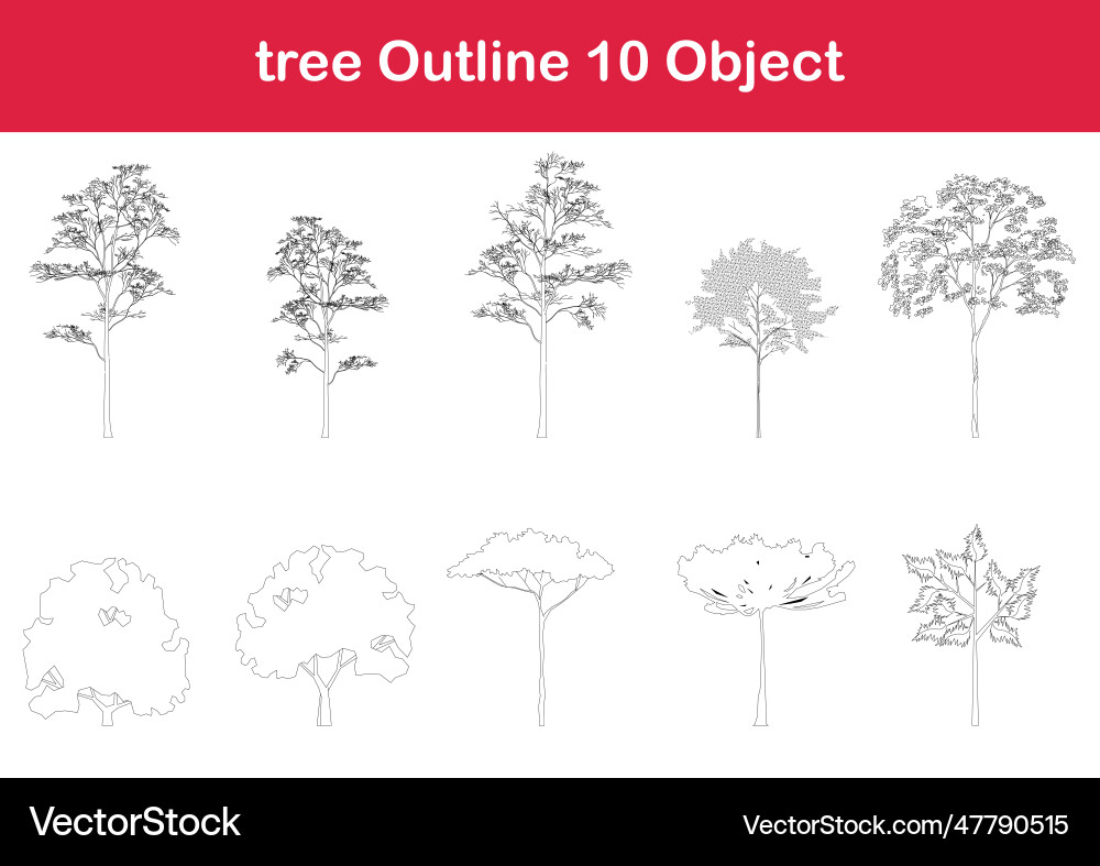 Tree line drawing side view Tree line drawing side view Vector Image