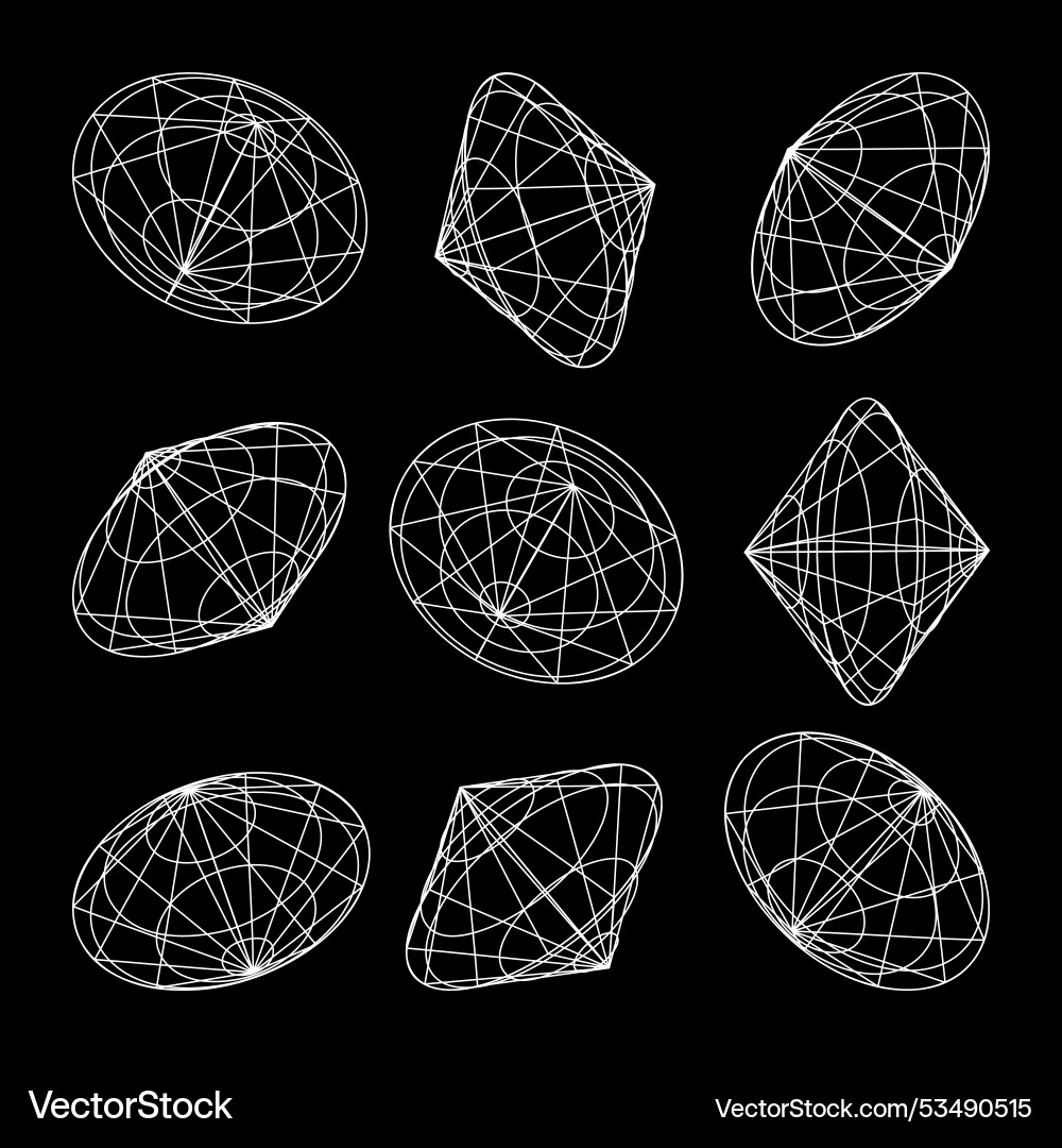Wireframe lined shapes perspective mesh 3d grid Vector Image