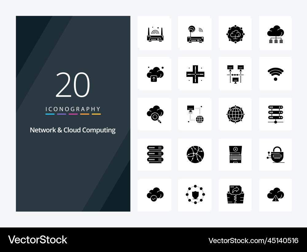 20 network and cloud computing solid glyph icon vector image