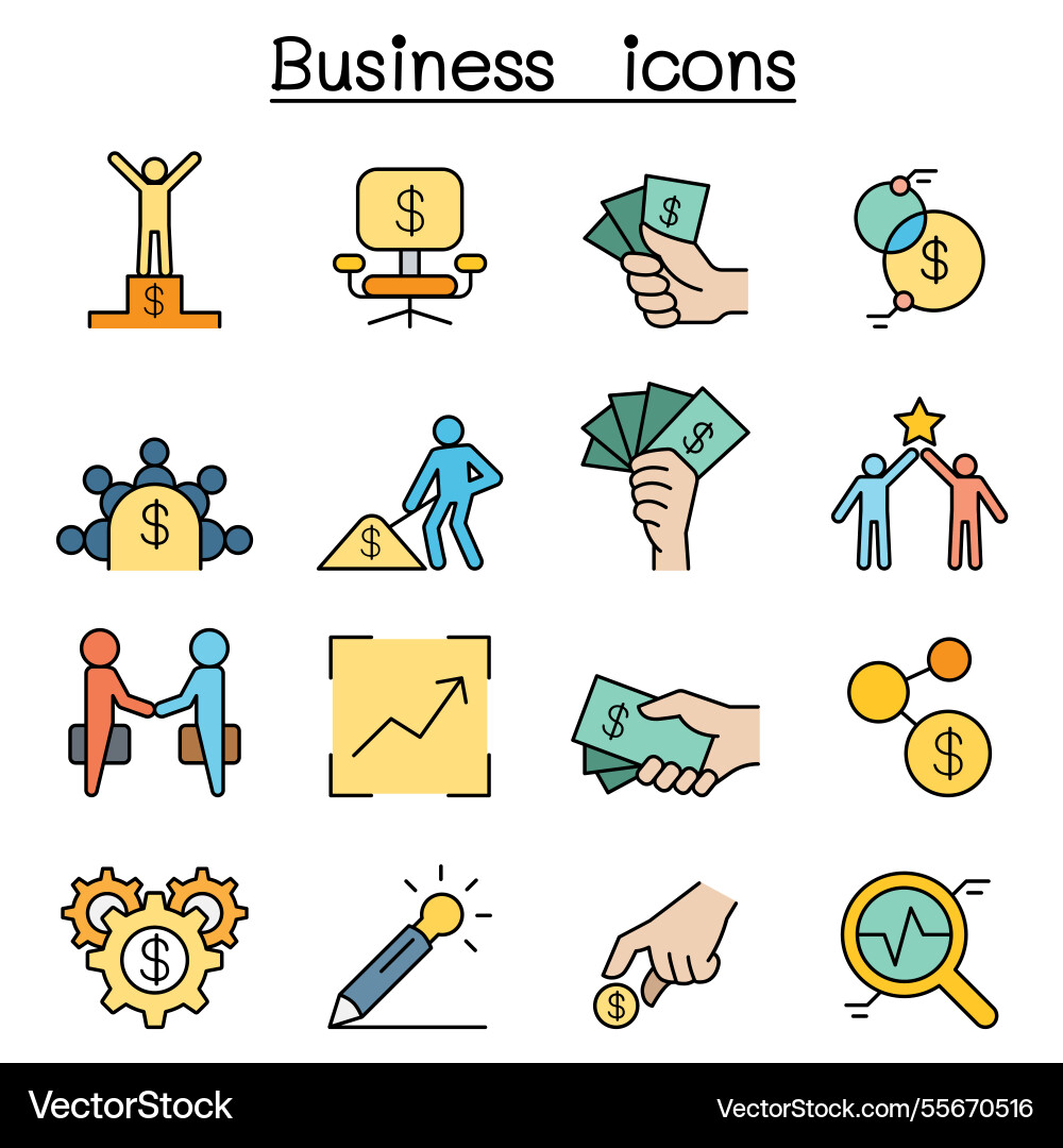 Business idea icon set in color line style Business idea icon set in color line style Vector Image