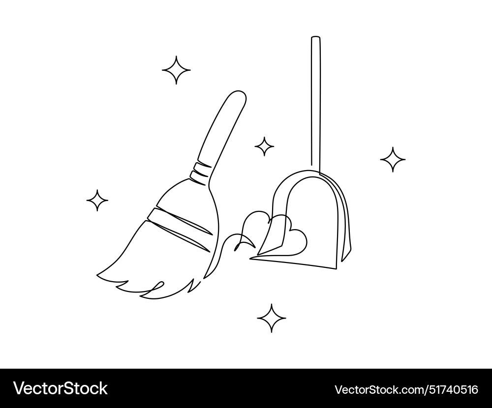 Cleaning and sweeping tools in one continuous line Cleaning and sweeping tools in one continuous line vector image
