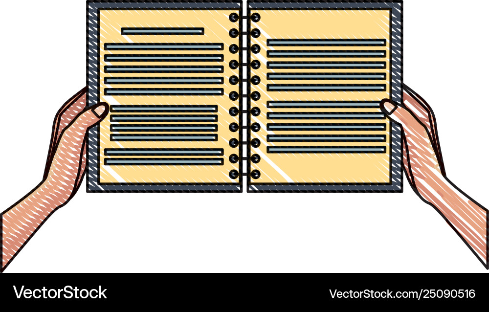 Hands with notebook open scribble vector image