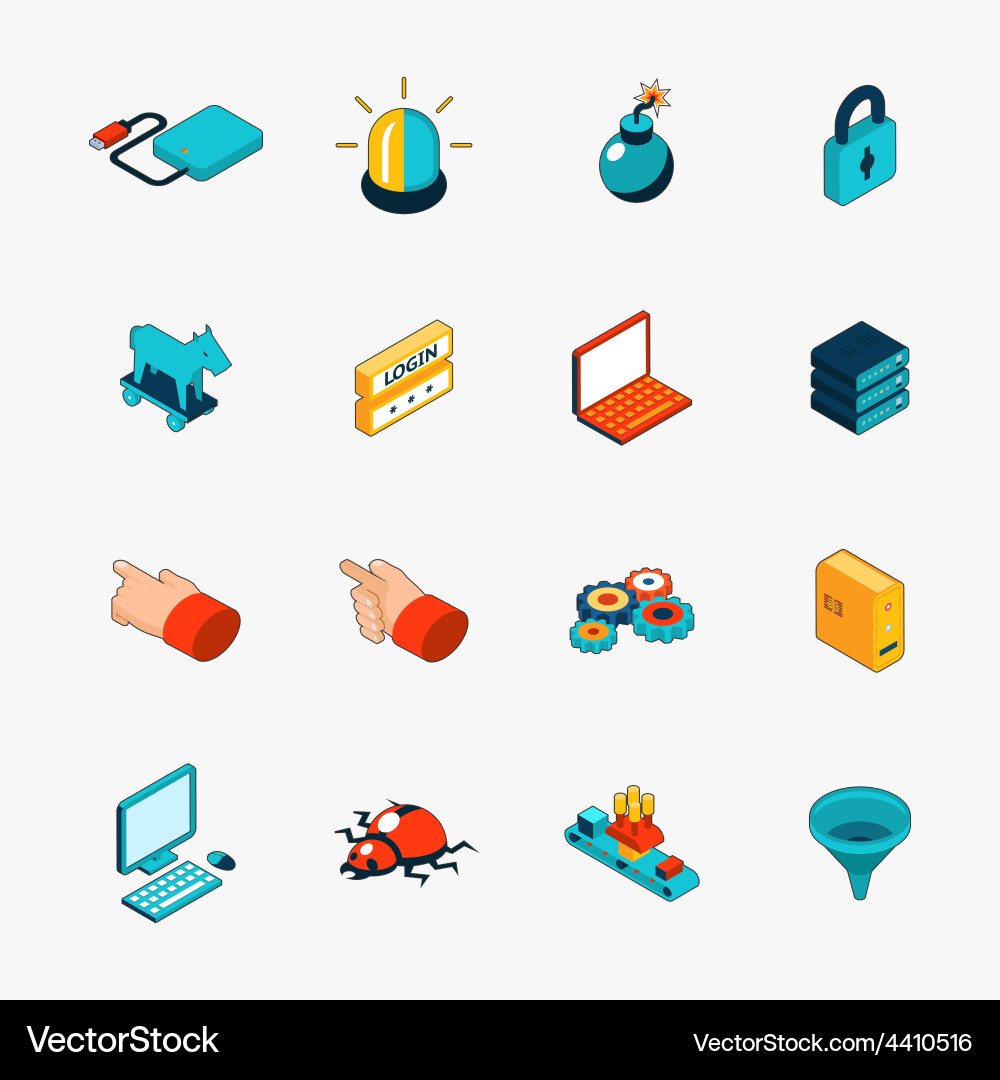 Isometric 3d internet security web icons vector image