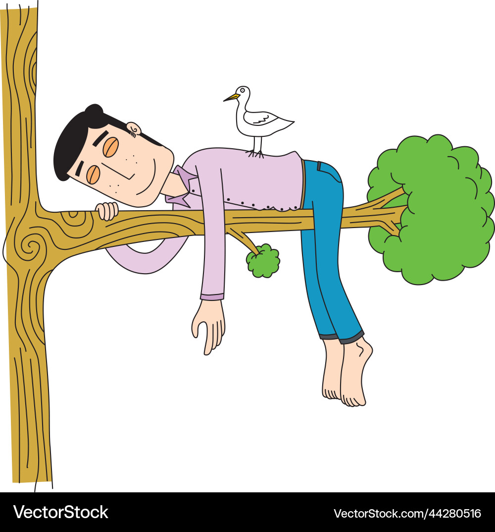 Man sleeping on a tree branch vector image