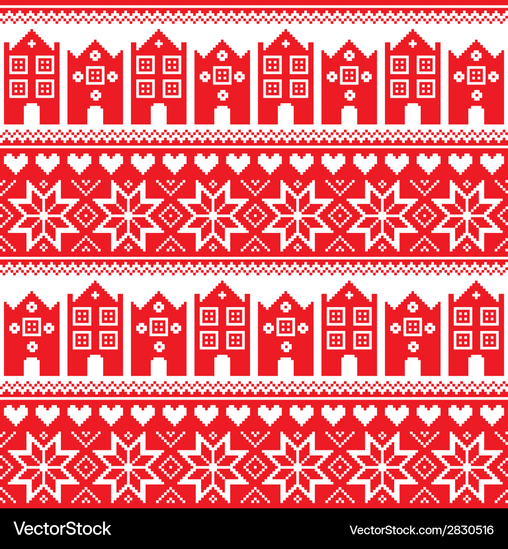 Nordic Winter Red House Pattern vector image