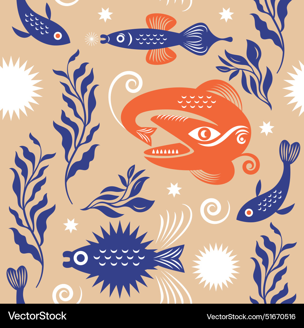Seamless pattern with abstract fishes vector image