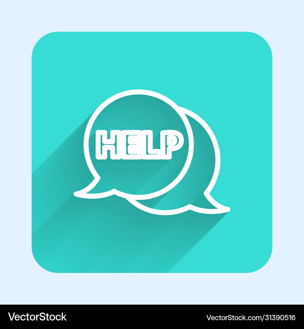 White line speech bubble with text help icon Vector Image