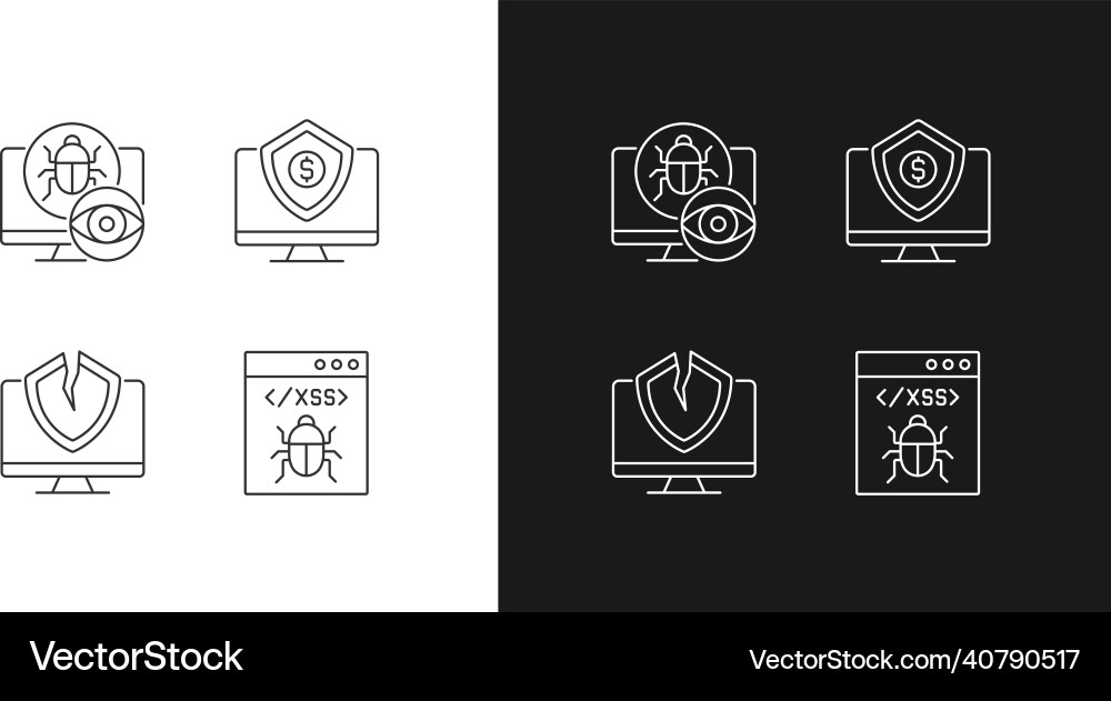 Computer vulnerability exploitation linear icons Computer vulnerability exploitation linear icons vector image