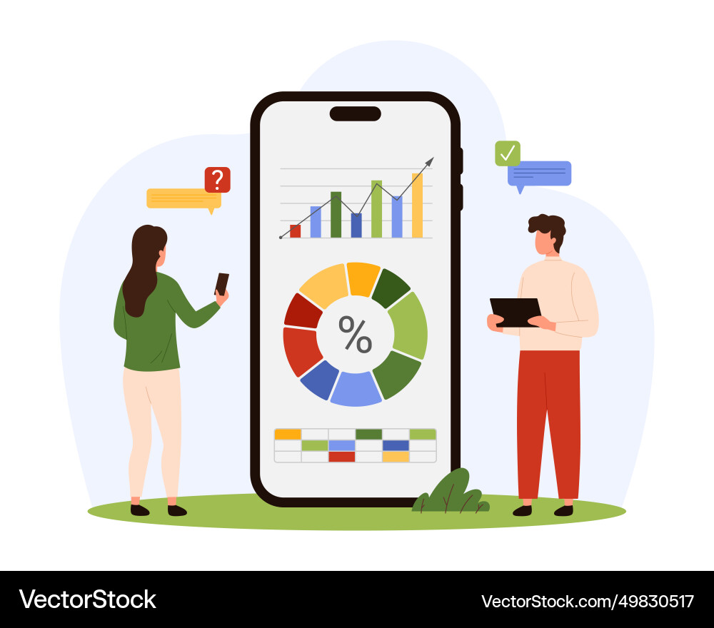 Data analysis audit with mobile app tiny people Data analysis audit with mobile app tiny people vector image