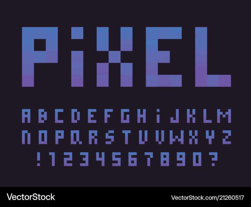 Pixel Font Alphabet - Gradient Style Vector Image